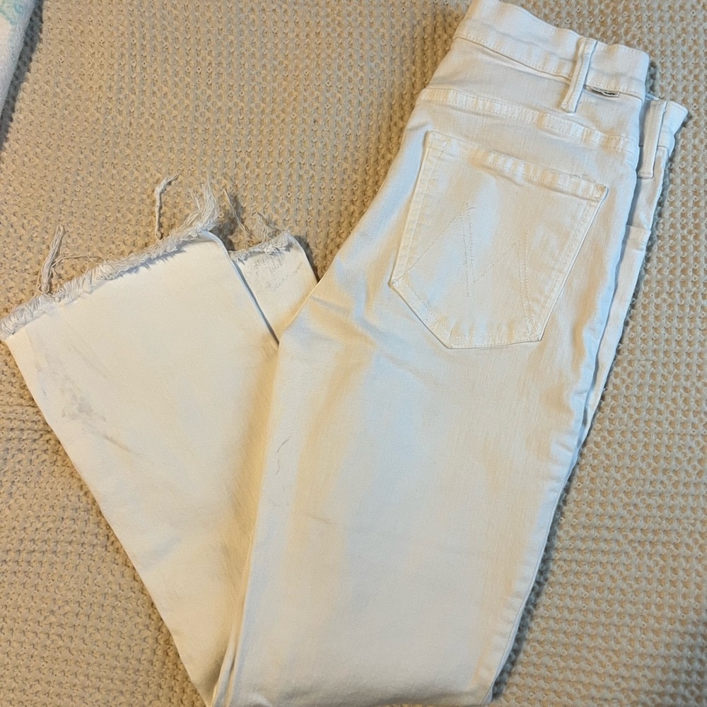 MOTHER Women's White The Hustler Ankle Fray Jean